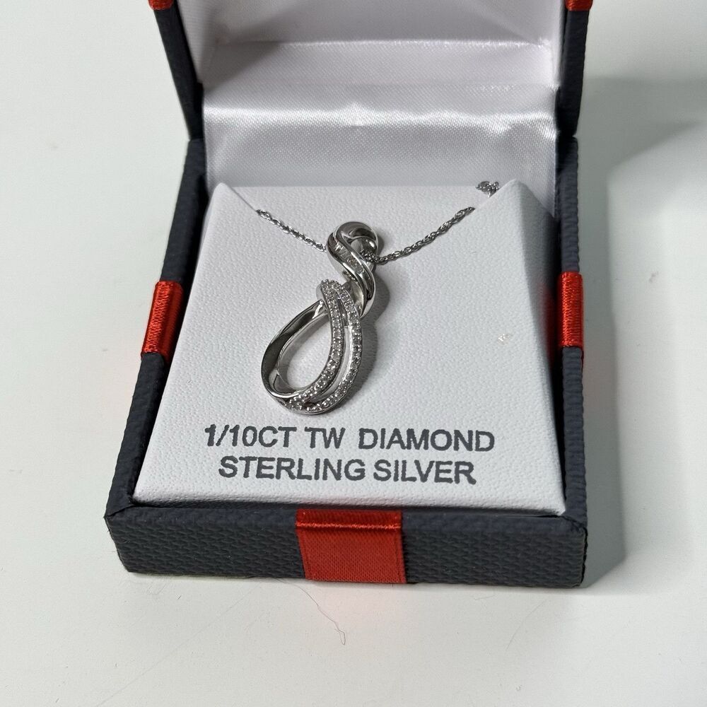 Sterling Silver Twist Infinity Pendant Necklace 18" Chain 1/10 CTTW Diamonds NEW